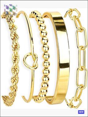 Stackable Gold Bracelets Set Chunky Cuff Rope Cuban Chain Dainty Jewelry